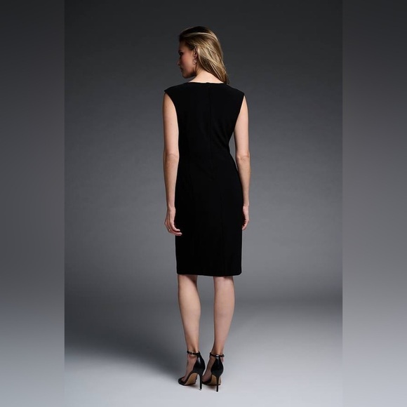 Joseph Ribkoff Signature Keyhole Neck Sheath Dress Style 223725 Gold Black - Picture 4 of 13